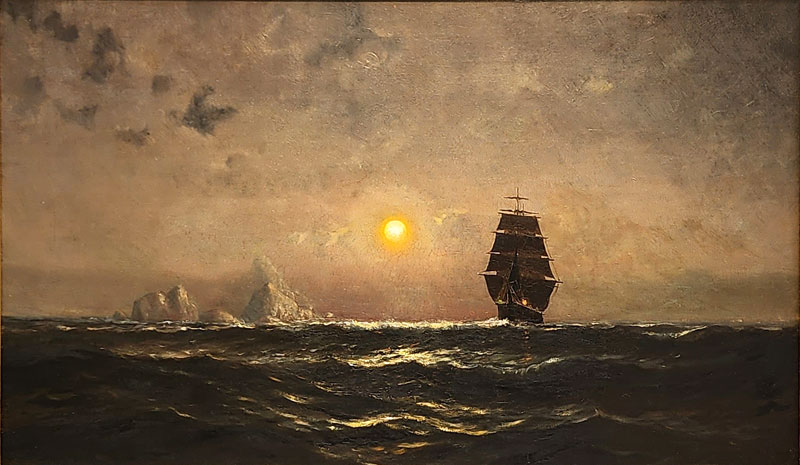 "Arctic Sun with Full Rigged Ship" by Conrad Hans Selmyhr